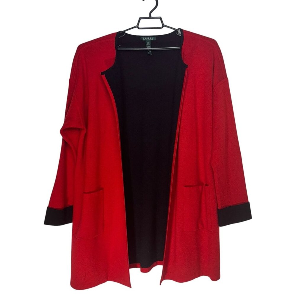 Lauren Ralph Lauren Red & Black Womens Open Front Cardigan Sweater 2X Plus Size